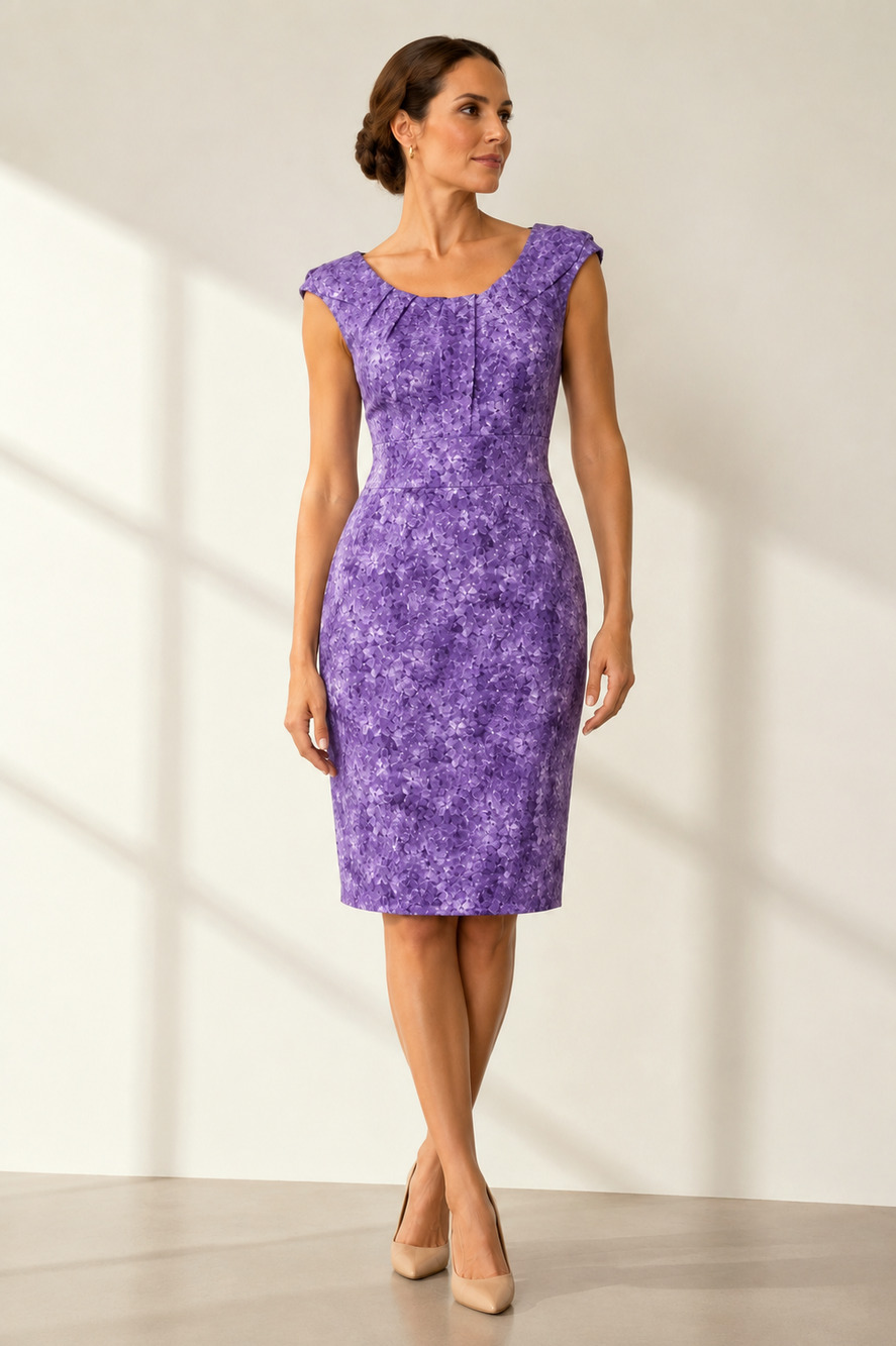 MICHAEL KORS Collection Dress 12 Purple Lilac Floral Sheath Career Made in Italy